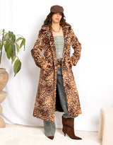 Long bambi print faux fur coat