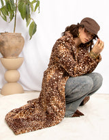 Long bambi print faux fur coat