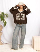 Varsity number alpaca wool mix knit sweater