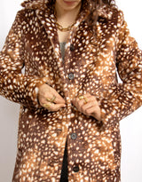 Long bambi print faux fur coat