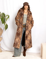 Long bambi print faux fur coat
