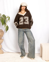 Varsity number alpaca wool mix knit sweater