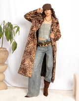 Long bambi print faux fur coat