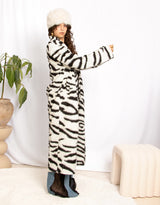 Long zebra faux fur coat
