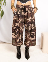 Camouflage cropped wide leg trousers