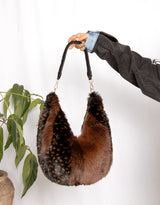 Patchwork faux fur hobo bag