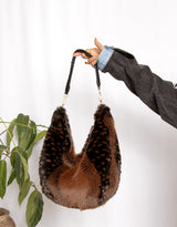 Patchwork faux fur hobo bag