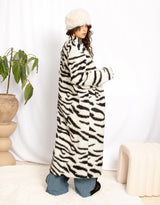 Long zebra faux fur coat