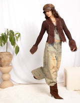 Washed camo wide leg jeans