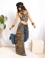 Vintage customized upcycled camouflage denim Levi's wide leg trousers