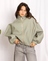 Oversized checked balloon bomber jacket