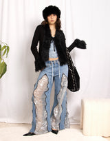 Vintage customized upcycled Levi's sparkly zipper jeans