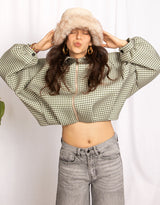 Oversized checked balloon bomber jacket