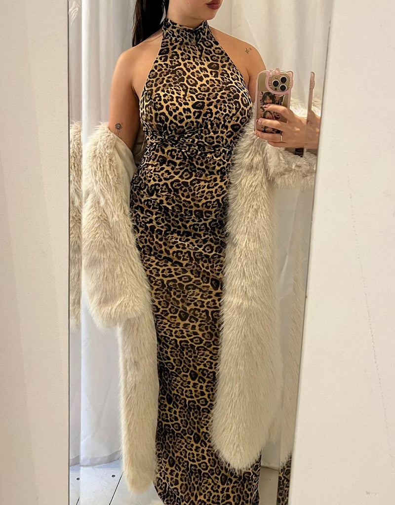 Open back leopard print dress