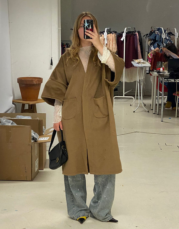 Oversized cocoon coat with kimono sleeves