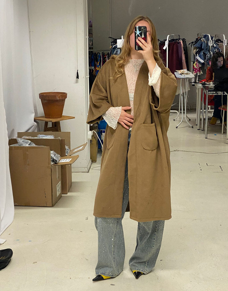 Oversized cocoon coat with kimono sleeves