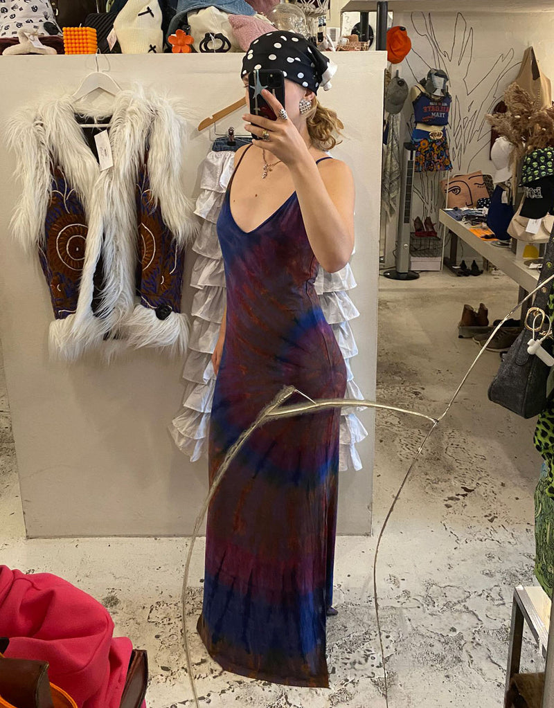 Handmade side split long dress with v-neck