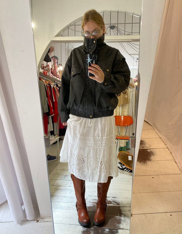 Oversized vegan leather bomber jacket