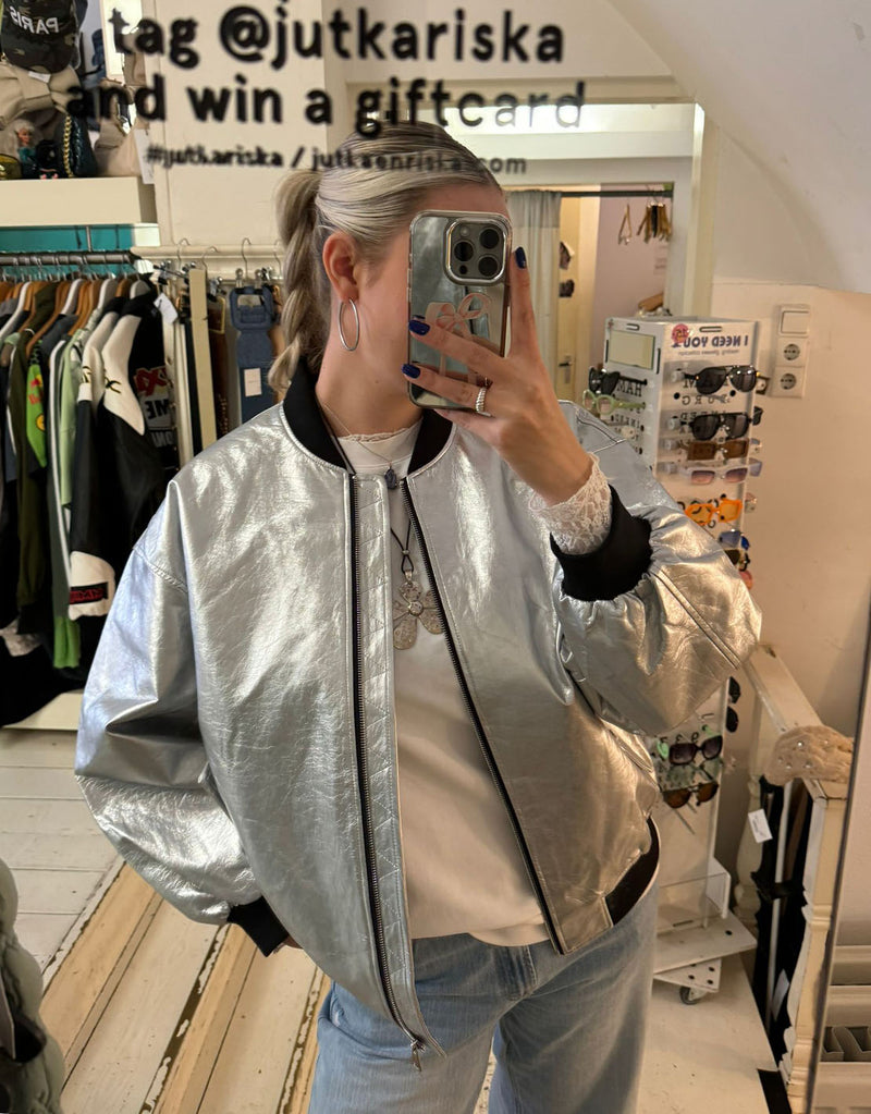 Oversized zipper vegan leather jacket