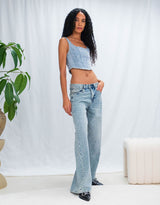 Sparkly mid waist wide jeans