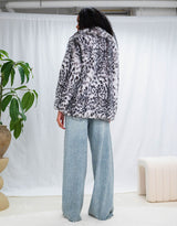 Printed faux fur midi coat