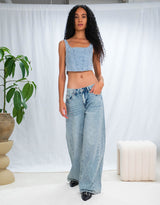 Sparkly mid waist wide jeans