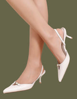 Pointed buckle detail slingback kitten heels