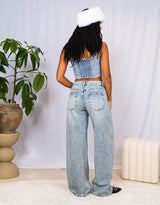 Sparkly mid waist wide jeans