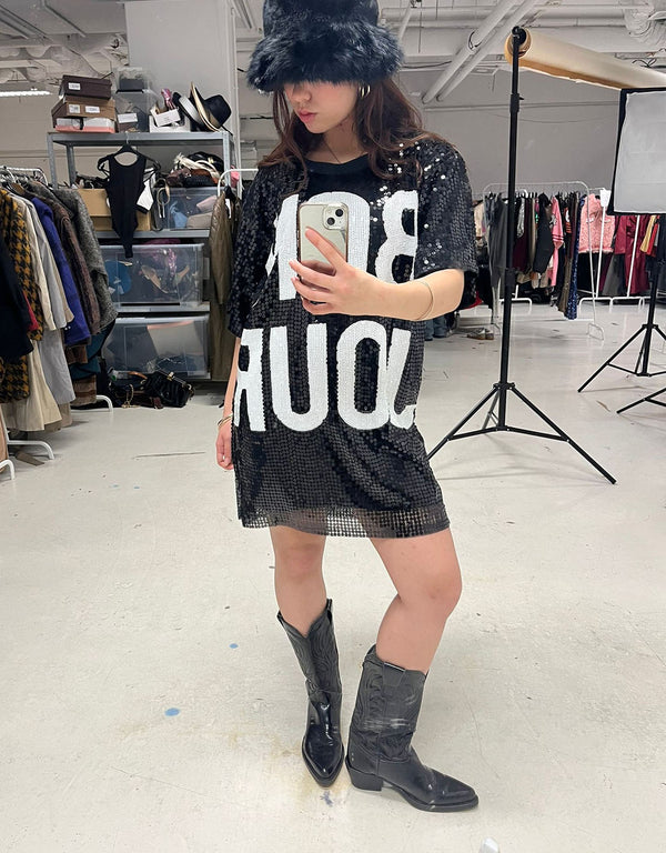 Sequin bonjour T-shirt dress