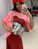 Sequin money mouth T-shirt dress I