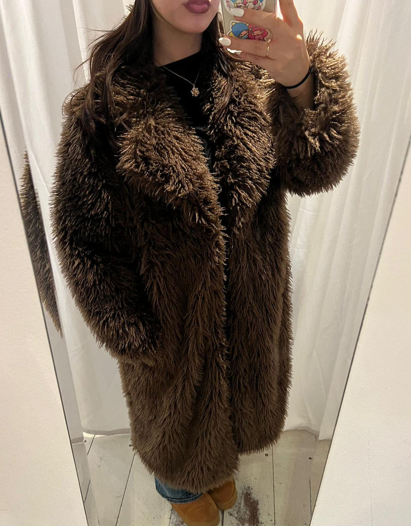 Shaggy long faux fur coat