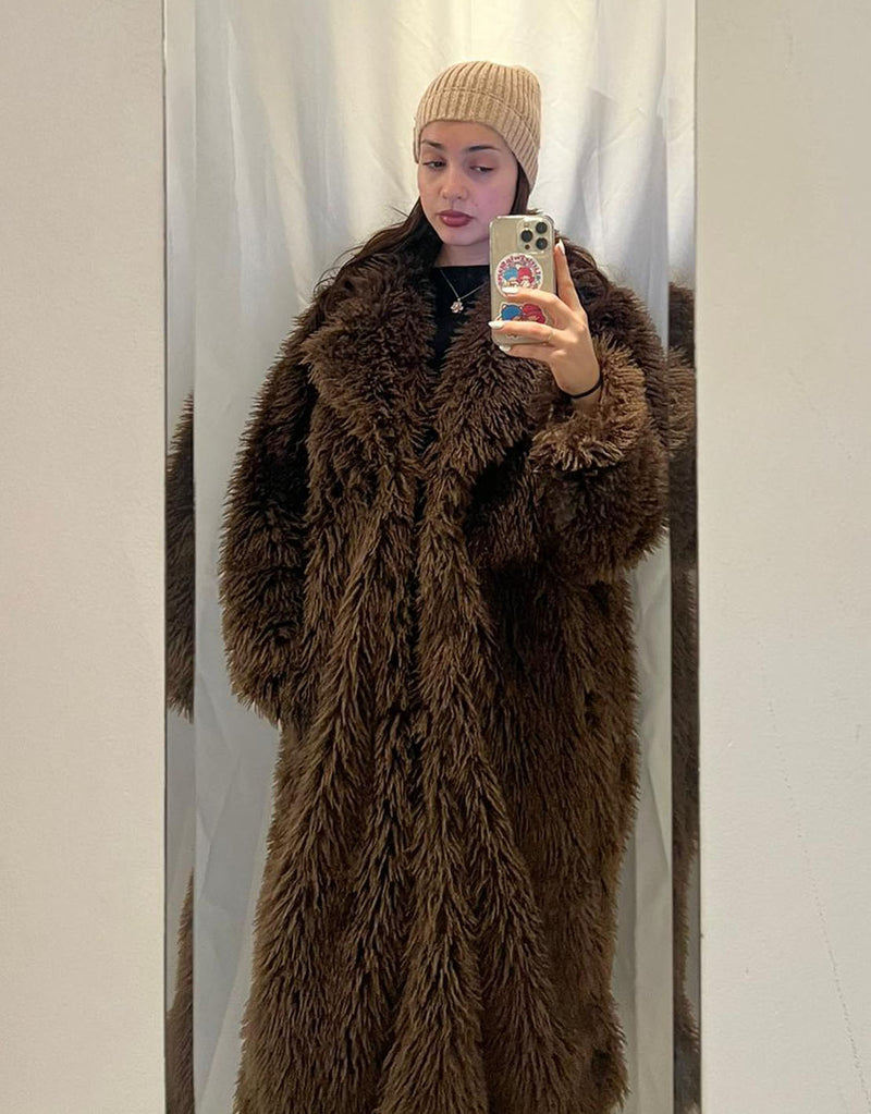 Shaggy long faux fur coat