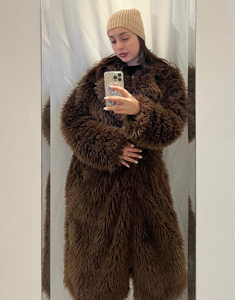 Shaggy long faux fur coat