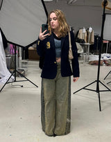 Sheer long sleeve denim corset top