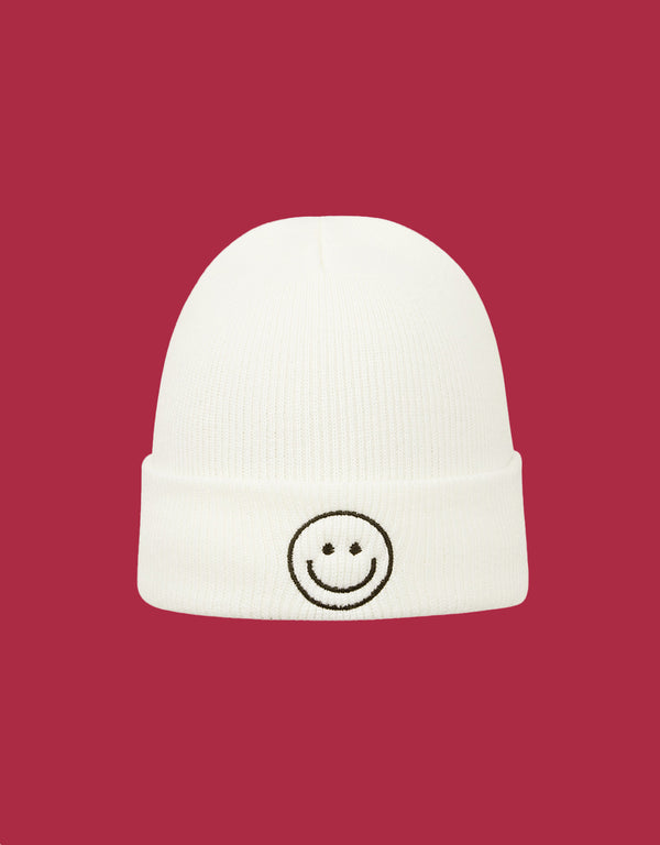 Smiley embroidery beanie