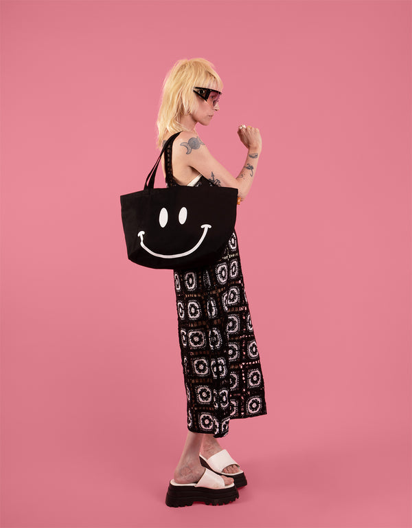 Smiley tote bag with zipper