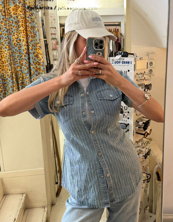 Sparkly denim belted dress