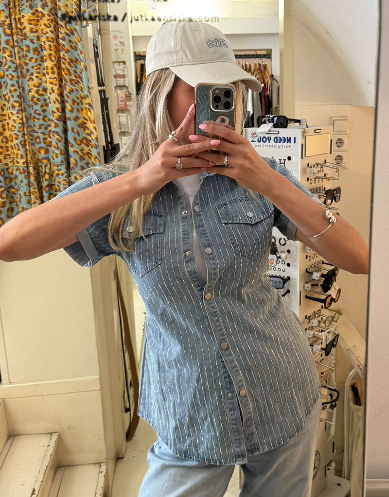 Sparkly denim belted dress