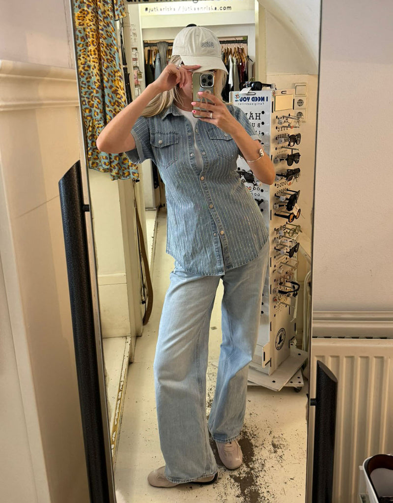 Sparkly denim belted dress