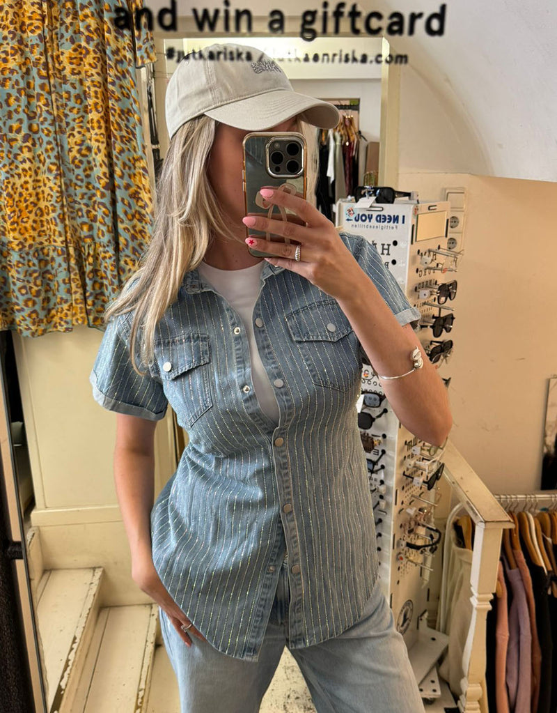 Sparkly denim belted dress