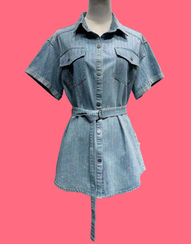 Sparkly denim belted dress