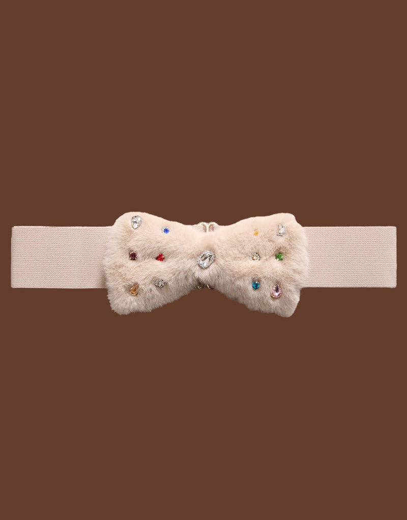 Sparkly faux fur bow belt