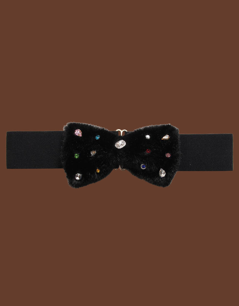 Sparkly faux fur bow belt