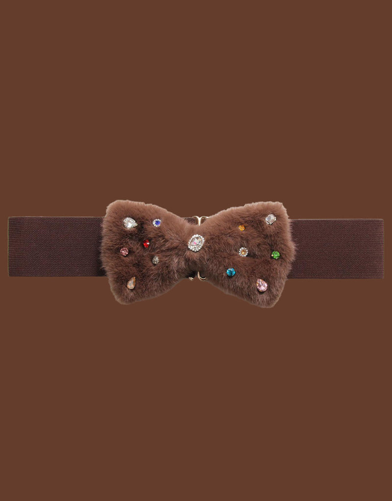 Sparkly faux fur bow belt