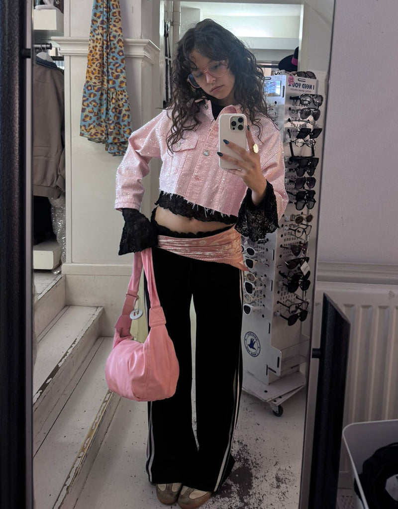 Sparkly raw edge denim jacket
