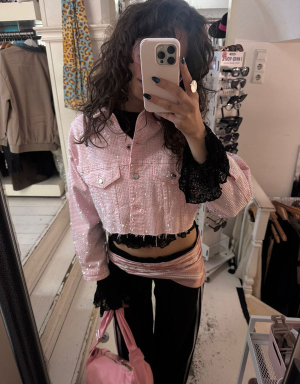Sparkly raw edge denim jacket