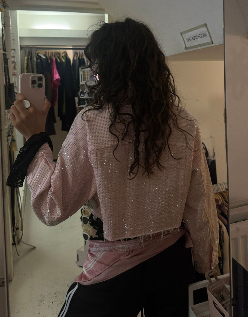Sparkly raw edge denim jacket