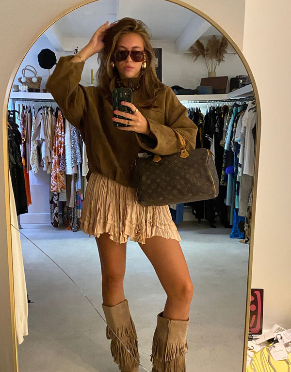 Straight sleeve vegan suede jacket