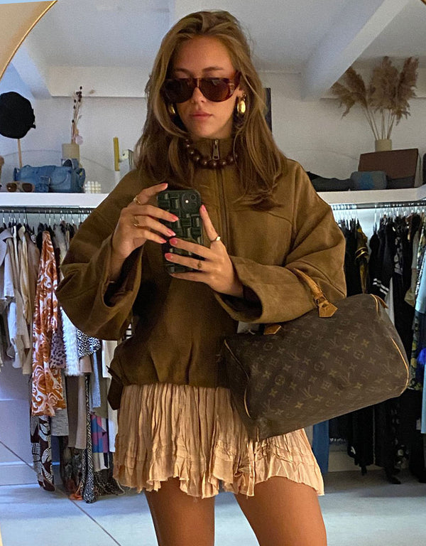 Straight sleeve vegan suede jacket