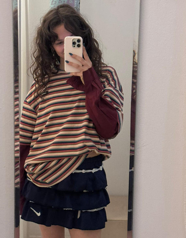 Striped T-shirt with double sleeves